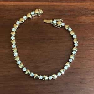 Gold plated 925 silver heart and cz bracelet